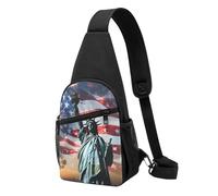 Sac de poitrine imprimé drapeau statue de la Liberté pour homme et femme, sac banane d'extérieur à bandoulière pour randonnée, sac de sport, Noir , Taille unique, Sac à dos décontracté