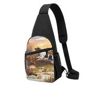 Sac de poitrine imprimé faisan attrapant un chien pour homme et femme, sac banane d'extérieur à bandoulière pour randonnée, sac de sport, Noir , Taille unique, Sac à dos décontracté
