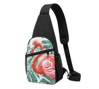 Sac de poitrine imprimé flamant rose et feuille verte pour homme et femme, sac banane d'extérieur à bandoulière pour randonnée, sac de sport, Noir , Taille unique, Sac à dos décontracté