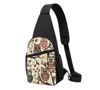 Sac de poitrine imprimé hiboux sur branches d'arbre pour homme et femme, sac banane d'extérieur à bandoulière pour randonnée, sac de sport, Noir , Taille unique, Sac à dos décontracté