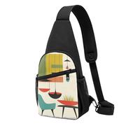 Sac de poitrine imprimé moderne du milieu du siècle pour homme et femme, sac banane d'extérieur à bandoulière pour randonnée, sac de sport, Noir , Taille unique, Sac à dos décontracté