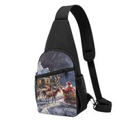 Sac de poitrine imprimé Père Noël et cerf pour homme et femme, sac banane d'extérieur à bandoulière pour randonnée, sac de sport, Noir , Taille unique, Sac à dos décontracté