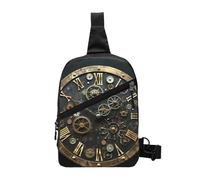 Sac de poitrine imprimé poule avec papillons volants parmi les fleurs - Sac à bandoulière pour homme et femme - Pliable - Pour l'extérieur - Sac de sport, Horloge à engrenages Bronze Century, One Size