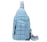 Sac de poitrine matelassé à la mode pour femme avec fermeture éclair brodée Sac à bandoulière pour le travail et les sorties, bleu clair, 5.51x3.15x1.38 inch