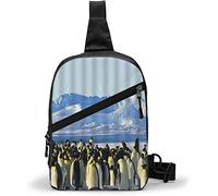 Sac de poitrine mignon antarctique oiseaux incapables de voler pingouin glacier polaire paysage de la nature, sacs à bandoulière polyvalent sac à dos à bandoulière étanche voyage randonnée mode paquet