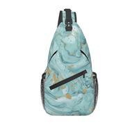 Sac De Poitrine Motif Marbré À l'huile Bleu Sarcelle Azurite Et Feuille d'or Petit Sac À Bandoulière Léger Et Étanche Casual Sacs Triangle, pour Randonnée, Excursion, Camping