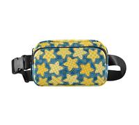 Sac de poitrine multifonction tendance avec sangle réglable pour l'entraînement, la course à pied, la randonnée, l'étoile jaune à cinq branches et treillis bleu, Étoile jaune à cinq branches et