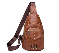 Sac de poitrine pour femme - En cuir souple - Grande capacité - Rétro - Sac de voyage, marron, taille unique