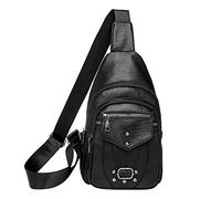 Sac de poitrine pour femme - En cuir souple - Grande capacité - Rétro - Sac de voyage - The Monkey Is The Messenger, Noir , Taille unique