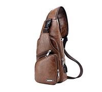 Sac de Poitrine pour Hommes Sac de Poitrine USB pour Hommes Sac de Messager de créateur pour Hommes Sac à bandoulière en Cuir PU Sac de Voyage,A-Brun