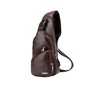 Sac de Poitrine pour Hommes Sac de Poitrine USB pour Hommes Sac de Messager de créateur pour Hommes Sac à bandoulière en Cuir PU Sac de Voyage,A-Brun foncé