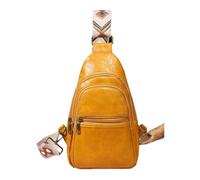 Sac de Poitrine Sac à Dos Style rétro, Sac bandoulière en Cuir ciré l'huile, de Poitrine avec Large Sangle Guitare(Yellow)