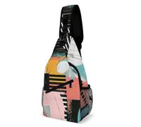 Sac de poitrine style collage abstrait pour homme, sac à bandoulière pour femme, sac à dos à bandoulière pour voyage, blanc, 20,3 x 10,2 x 38,1 cm, blanc, 8x4x15 Inches