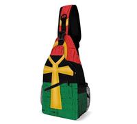 Sac De Poitrine Symbole des Dieux Égyptiens Ankh Rouge Et Vert Petit Sac À Bandoulière Femme Loisir Sacoche Homme, pour Excursion, Camping, Escalade