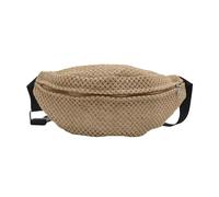 Sac de poitrine tendance en paille tissée pour femmes et hommes Plage Voyage Vacances Sac banane avec sangle réglable Paille tissée Sac de cossbody, Noir , Mass Beauty