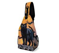 Sac de poitrine « The Black Cat Is Pacing on The Roof » - Sac à bandoulière pour homme - Sac banane pour femme - Sac à dos à bandoulière pour voyage, blanc, 20,3 x 10,2 x 38,1 cm, blanc, 8x4x15 Inches