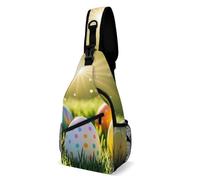 Sac de poitrine « The Sun Shines on The Easter Egg » - Sac à bandoulière pour homme - Sac banane pour femme - Sac à dos à bandoulière pour voyage, blanc, 20,3 x 10,2 x 38,1 cm, blanc, 8x4x15 Inches