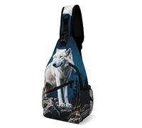 Sac de poitrine The White Wolf in The Misty - Sac à bandoulière pour homme - Sac banane pour femme - Sac à dos à bandoulière pour voyage, blanc, 20,3 x 10,2 x 38,1 cm, blanc, 8x4x15 Inches