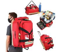Sac de premiers secours, sac médical, sac médical à roulettes, sac à dos de premiers secours, multiples poches et éléments réfléchissants, pour les services d'urgence, la police, les pompiers Red