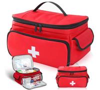 Sac de premiers secours vide avec 14 compartiments pour pharmacie à domicile, organisateur médical, soins à domicile, médicaments, événement d'urgence, sac de médecin pour médecin généraliste (rouge)
