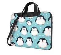 Sac de protection pour ordinateur portable de 15,6 pouces avec bandoulière - Motif pingouins mignons - Housse de protection antichoc pour ordinateur portable de 15,6" - Pour homme et femme