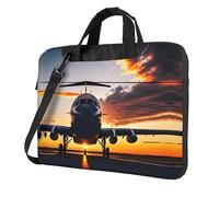 Sac de protection pour ordinateur portable, motif avion au coucher du soleil, sac polyvalent, sac d'ordinateur souple, pour femmes et hommes, unique, Noir/blanc, 15.6 inch