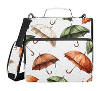 Sac de rangement à 3 anneaux avec fermeture éclair - Motif parapluie rouge et vert - Sac de rangement à anneaux de 3,8 cm avec bandoulière pour ordinateur portable de 13" et 500 feuilles