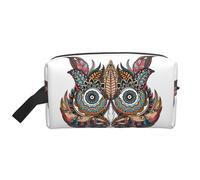 Sac de rangement à carreaux noirs et blancs - Trousse de toilette et cosmétique de voyage avec fermeture éclair - Maquillage en toile réutilisable, Chouette dans un totem indien africain, Taille