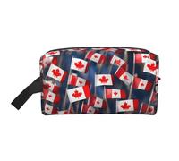 Sac de rangement à fermeture éclair avec imprimé de nombreux petits drapeaux canadiens, accessoires de voyage, trousse de toilette portable