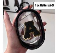 Sac de rangement à fermeture éclair transparent portable et mini, serviette noire avec lettre brodée de A à Z, sac de rangement multifonction compact, boîte de rangement pour écouteurs et chargeur ave