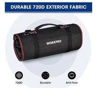 WORKPRO Sac à Outils Enroulable en Toile, Rouleau à Outils 57 * 36CM avec 2 Poches Détachables & 4 Poches Zippées, Pour Siège Arrière et Porte-outils à Suspendre, Electricien/Menuisier