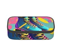 Sac de rangement à strass avec imprimé papillon et fleur pour bureau d'affaires, trousse à crayons, trousse à crayons, trousse de maquillage, Patins à roulettes rétro colorés, One Size