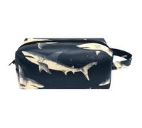 Sac de rangement abstrait avec symboles de requin pour femme, trousse de toilette à suspendre, sac de voyage en cuir, trousse à crayons d'école, Multicolore 01., 8.2x3.1x3.5 in/21x8x9 cm