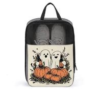 Sac de rangement anti-poussière avec citrouilles d'Halloween et fantômes tenant des bouteilles de bière, sac à chaussures pour voyage, usage quotidien, sac de rangement anti-poussière pour chaussures