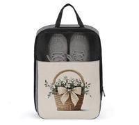 Sac de rangement anti-poussière avec grand nœud en ruban pour chaussures de golf Motif fleurs blanches
