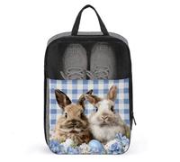 Sac de rangement anti-poussière pour chaussures de golf avec deux lapins et fleurs Bleu blanc