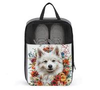 Sac de rangement anti-poussière pour chaussures de golf Motif chien avec fleurs Blanc