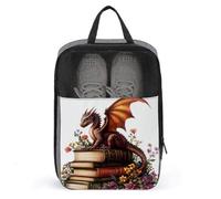 Sac de rangement anti-poussière pour chaussures de golf Motif dragon majestueux sur livres vintage Fleurs sauvages