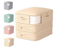 Sac de rangement auto-compressant Hueborne for couettes - Grand sac de compression triple couche, compact et sans vide, for literie, couettes et doudounes(Beige)