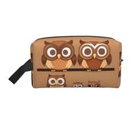 Sac de rangement cosmétique mignon avec imprimé chouettes marron pour femme, Jolies chouettes de dessin animé marron, One Size
