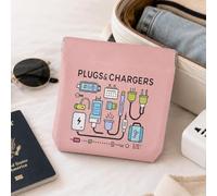 Sac de rangement de câbles portable, sacs à main de voyage pour chargeurs | 1 pochette de rangement amusante à impression numérique avec ressort auto-scellant pour sac à main de voyage, 12 x 11,5 cm