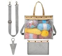 Sac de rangement de fil, fourre-tout transparent au crochet, organisateur de tricot transparent avec poignées de transport à fermeture éclair, support de projet artisanal portable pour voyager à la ma