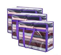 Sac de rangement de garde-robe de 40 L avec design transparent, résistant à la poussière et aux perforations, avec poignées solides pour un transport facile de la literie et des vêtements (3 pièces)