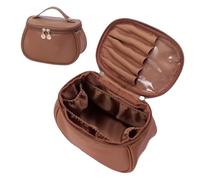 Sac de Rangement de Maquillage à la Mode, Pochette de Maquillage en PU, Sac de Toilette de Voyage Portable de Grande capacité, Sac Organisateur de Maquillage, Sacs à cosmétiques pour Femmes(Brown)