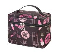 Sac de rangement de maquillage portable de voyage pour femme - Pochette de rangement de maquillage transparente et étanche - Grande capacité - Organisateur de cosmétiques de beauté, Rose noire.,