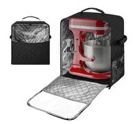 Sac de Rangement de Mélangeur de Cuisine pour KitchenAid, Housse Anti-poussière pour Robot Pâtissier de Support avec Base À Glissement Et Poignées, Étanche, Nylon Matelassé Noir (6/7/8 Quart)