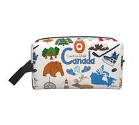 Sac de rangement de toilette imprimé symboles et icônes du Canada, grande capacité, pochette de rangement pour banque d'alimentation et câbles, blanc, One Size