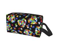 Sac de rangement de voyage pour la sensibilisation à l'autisme, pièces de puzzle, imprimé cœur, pour homme et femme, grande capacité, trousse de toilette portable