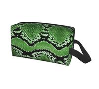 Sac de rangement de voyage vert imprimé peau de serpent pour homme et femme, grande capacité, trousse de toilette portable
