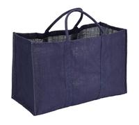 Sac de Rangement en Jute, 72L, 65x30x40cm, Bleu Indigo, Intérieur PP, Double Poignée, Pliable - Pour transporter, stocker bois cheminée - Cabas de courses